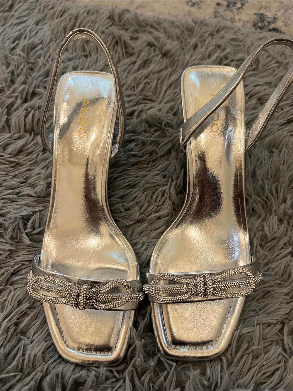 Gorgeous ALDO Cindie Silver Crystal-Knot Slingback Heels